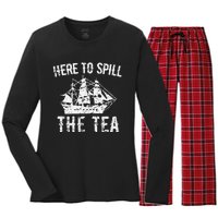 Here To Spill The Tea 4th of July US Patriotic Pride Women's Long Sleeve Flannel Pajama Set 