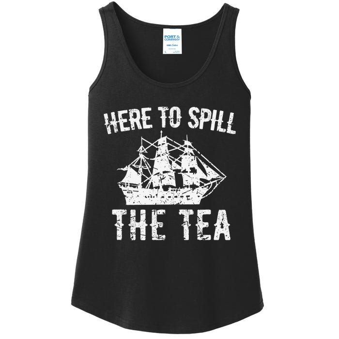 Here To Spill The Tea 4th of July US Patriotic Pride Ladies Essential Tank