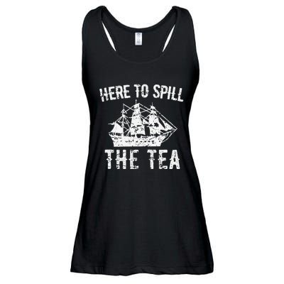 Here To Spill The Tea 4th of July US Patriotic Pride Ladies Essential Flowy Tank