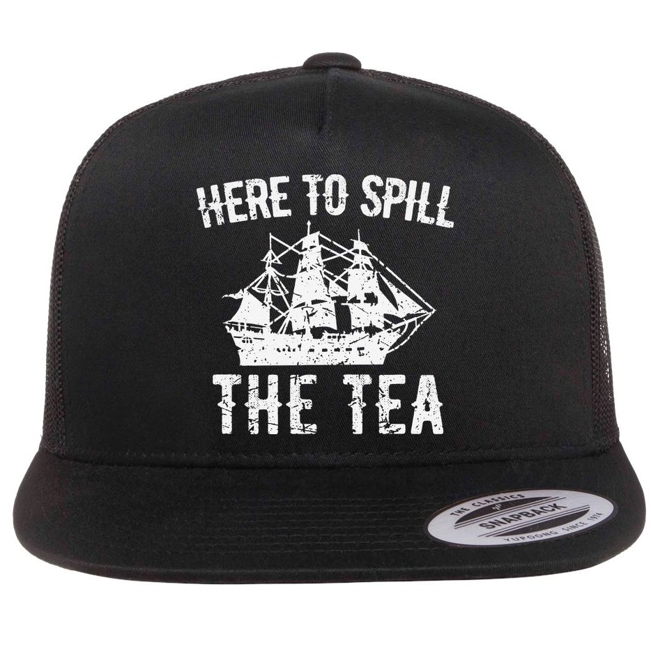 Here To Spill The Tea 4th of July US Patriotic Pride Flat Bill Trucker Hat