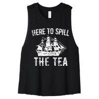 Here To Spill The Tea 4th of July US Patriotic Pride Women's Racerback Cropped Tank