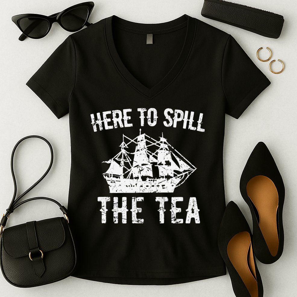 Here To Spill The Tea 4th of July US Patriotic Pride Women's V-Neck T-Shirt