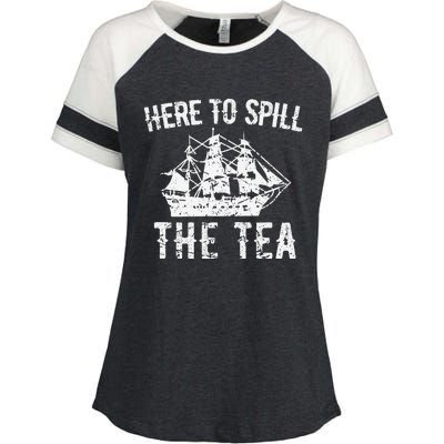 Here To Spill The Tea 4th of July US Patriotic Pride Enza Ladies Jersey Colorblock Tee