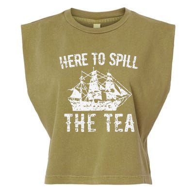 Here To Spill The Tea 4th of July US Patriotic Pride Garment-Dyed Women's Muscle Tee