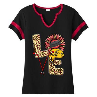 Hockey T Shirts Love Leopard Sunflower Graphic Plus Size Ladies Halftime Notch Neck Tee