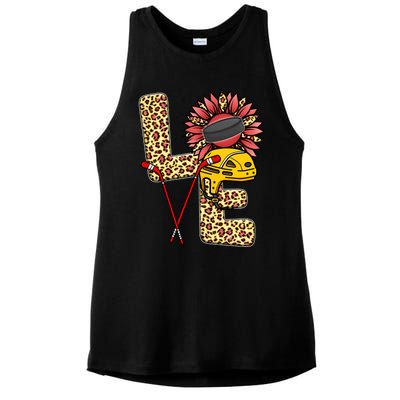 Hockey T Shirts Love Leopard Sunflower Graphic Plus Size Ladies PosiCharge Tri-Blend Wicking Tank