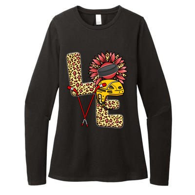 Hockey T Shirts Love Leopard Sunflower Graphic Plus Size Womens CVC Long Sleeve Shirt