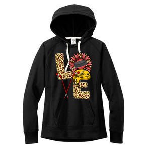 Hockey T Shirts Love Leopard Sunflower Graphic Plus Size Women's Fleece Hoodie