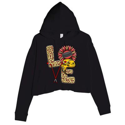 Hockey T Shirts Love Leopard Sunflower Graphic Plus Size Crop Fleece Hoodie