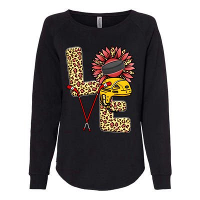 Hockey T Shirts Love Leopard Sunflower Graphic Plus Size Womens California Wash Sweatshirt