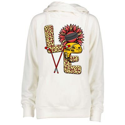 Hockey T Shirts Love Leopard Sunflower Graphic Plus Size Womens Funnel Neck Pullover Hood