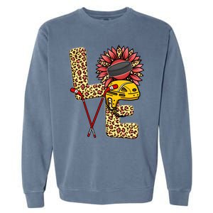 Hockey T Shirts Love Leopard Sunflower Graphic Plus Size Garment-Dyed Sweatshirt