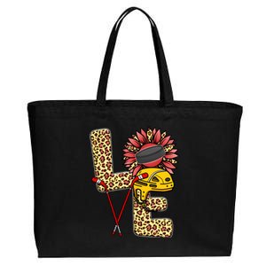 Hockey T Shirts Love Leopard Sunflower Graphic Plus Size Cotton Canvas Jumbo Tote