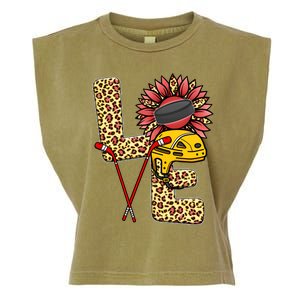 Hockey T Shirts Love Leopard Sunflower Graphic Plus Size Garment-Dyed Women's Muscle Tee