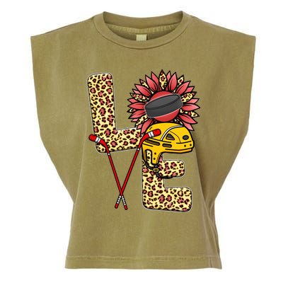 Hockey T Shirts Love Leopard Sunflower Graphic Plus Size Garment-Dyed Women's Muscle Tee