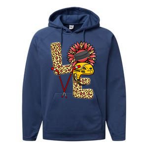 Hockey T Shirts Love Leopard Sunflower Graphic Plus Size Performance Fleece Hoodie