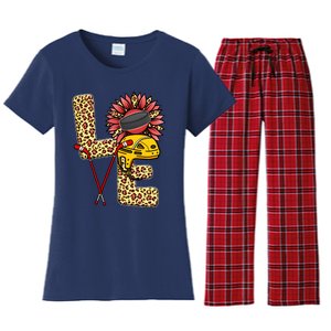 Hockey T Shirts Love Leopard Sunflower Graphic Plus Size Women's Flannel Pajama Set