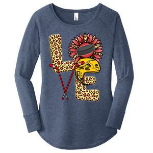 Hockey T Shirts Love Leopard Sunflower Graphic Plus Size Women's Perfect Tri Tunic Long Sleeve Shirt