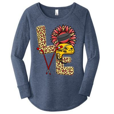 Hockey T Shirts Love Leopard Sunflower Graphic Plus Size Women's Perfect Tri Tunic Long Sleeve Shirt