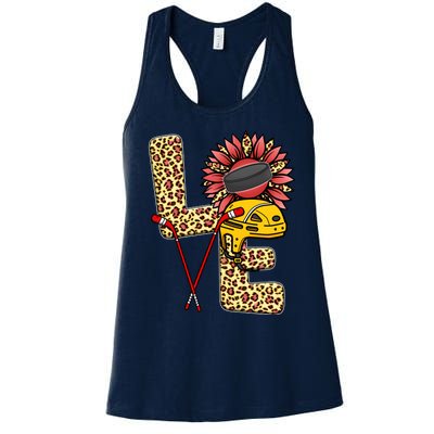 Hockey T Shirts Love Leopard Sunflower Graphic Plus Size Women's Racerback Tank