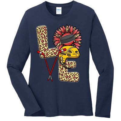 Hockey T Shirts Love Leopard Sunflower Graphic Plus Size Ladies Long Sleeve Shirt