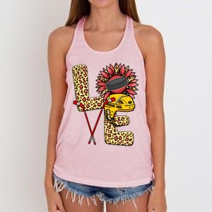 Hockey T Shirts Love Leopard Sunflower Graphic Plus Size Women's Knotted Racerback Tank