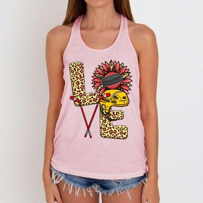 Hockey T Shirts Love Leopard Sunflower Graphic Plus Size Women's Knotted Racerback Tank