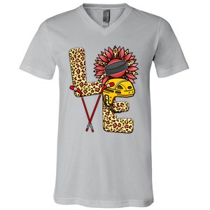 Hockey T Shirts Love Leopard Sunflower Graphic Plus Size V-Neck T-Shirt