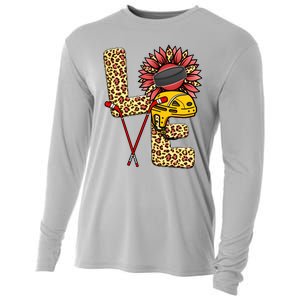 Hockey T Shirts Love Leopard Sunflower Graphic Plus Size Cooling Performance Long Sleeve Crew