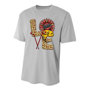 Hockey T Shirts Love Leopard Sunflower Graphic Plus Size Youth Performance Sprint T-Shirt