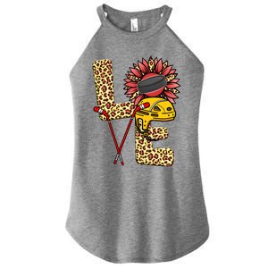 Hockey T Shirts Love Leopard Sunflower Graphic Plus Size Women's Perfect Tri Rocker Tank