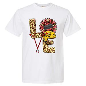 Hockey T Shirts Love Leopard Sunflower Graphic Plus Size Garment-Dyed Heavyweight T-Shirt