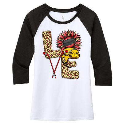 Hockey T Shirts Love Leopard Sunflower Graphic Plus Size Women's Tri-Blend 3/4-Sleeve Raglan Shirt