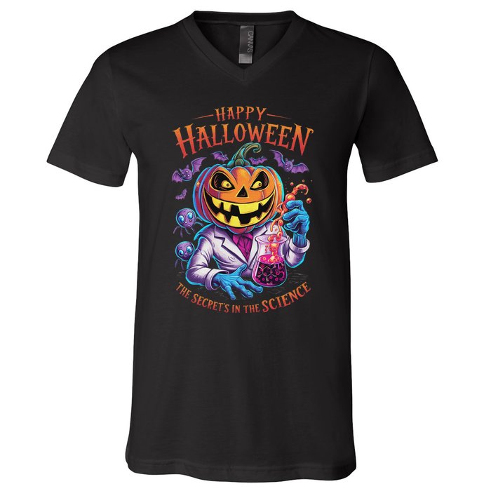 Halloween The Secret’S In The Science Teacher Scientist Fun V-Neck T-Shirt