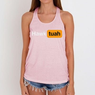 Hawk Tuah Spit On That Thang Funny Rave Festival Women's Knotted Racerback Tank