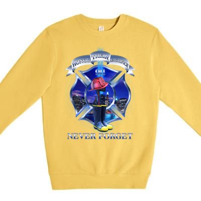 Honor Their Sacrifice Never Forget 911 September 11 Fire Fighters Heroes Premium Crewneck Sweatshirt