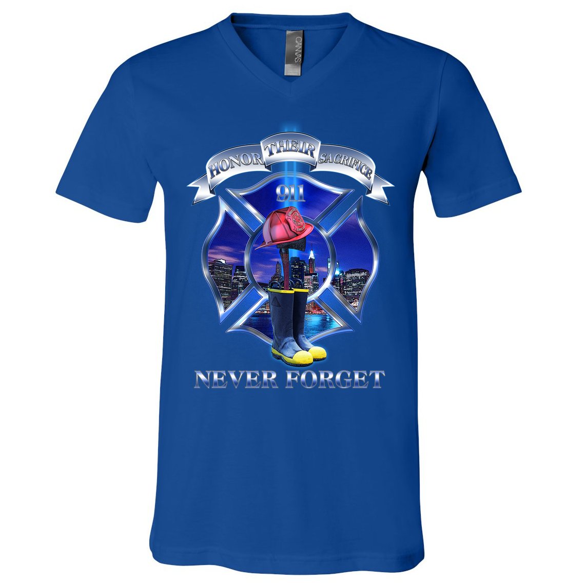 Honor Their Sacrifice Never Forget 911 September 11 Fire Fighters Heroes V-Neck T-Shirt