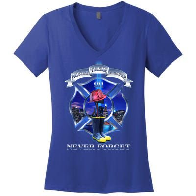 Honor Their Sacrifice Never Forget 911 September 11 Fire Fighters Heroes Women's V-Neck T-Shirt