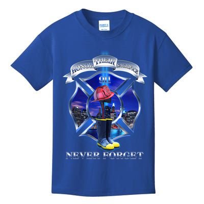 Honor Their Sacrifice Never Forget 911 September 11 Fire Fighters Heroes Kids T-Shirt