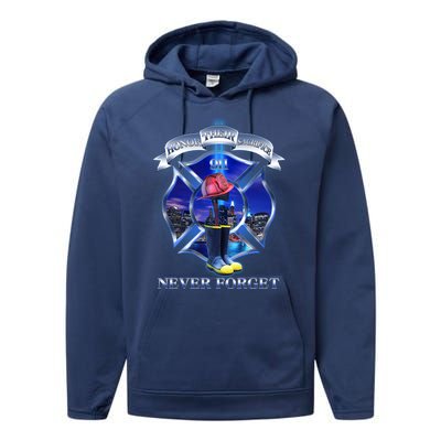 Honor Their Sacrifice Never Forget 911 September 11 Fire Fighters Heroes Performance Fleece Hoodie