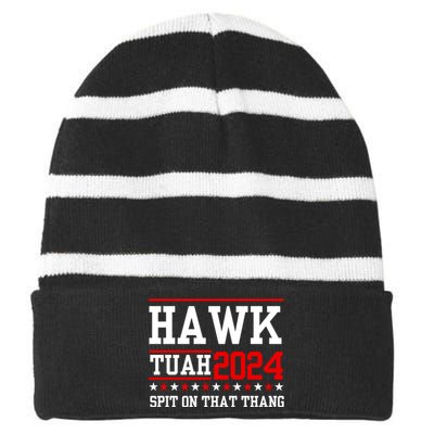 Hawk Tuah Spit On That Thang Striped Beanie with Solid Band