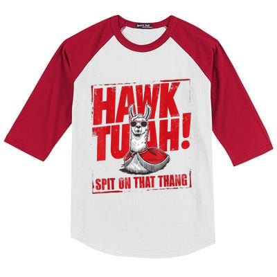 Hawk Tuah Spit On That Thang Funny Llama Kids Colorblock Raglan Jersey