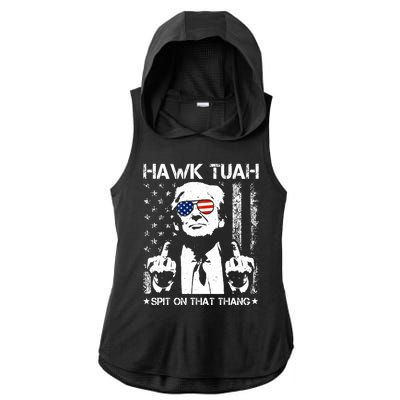 Hawk Tuah Spit On That Thang Trump Ladies PosiCharge Tri-Blend Wicking Draft Hoodie Tank