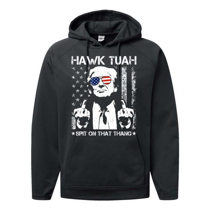 Hawk Tuah Spit On That Thang Trump Performance Fleece Hoodie