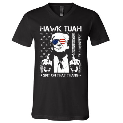 Hawk Tuah Spit On That Thang Trump V-Neck T-Shirt