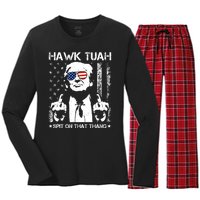 Hawk Tuah Spit On That Thang Trump Women's Long Sleeve Flannel Pajama Set 