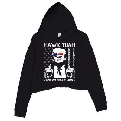 Hawk Tuah Spit On That Thang Trump Crop Fleece Hoodie