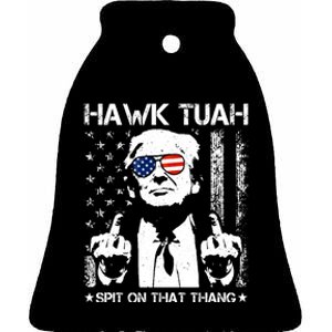 Hawk Tuah Spit On That Thang Trump Ceramic Bell Ornament