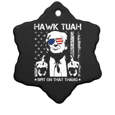 Hawk Tuah Spit On That Thang Trump Ceramic Star Ornament