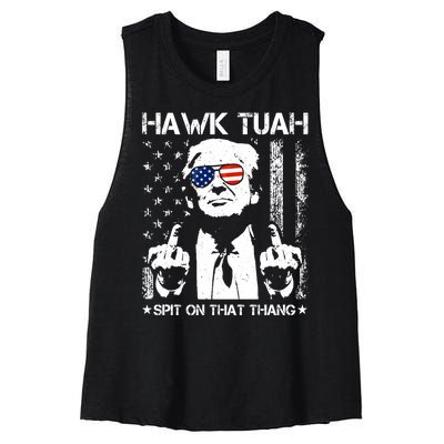 Hawk Tuah Spit On That Thang Trump Women's Racerback Cropped Tank